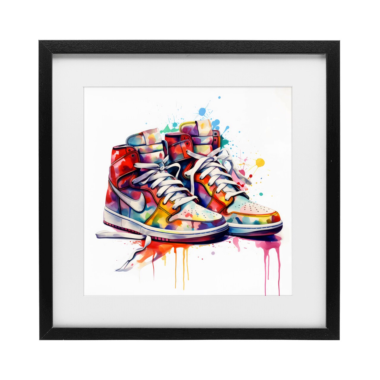 Stupell Industries Sneakers with Watercolor Drip Framed Print Under Glass, design by Creative Studio